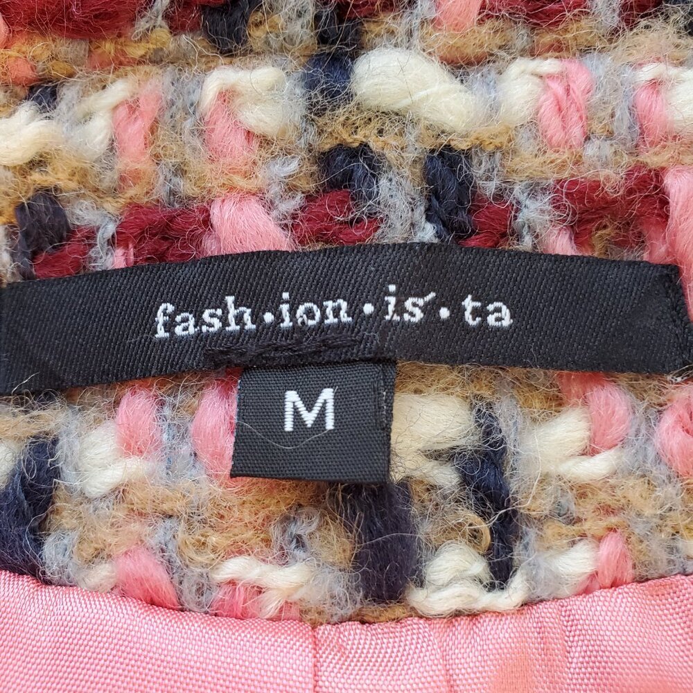 FASHIONISTA SZ M Vintage Tweed Wool/Mohair Blend Blazer  Pink Red Tan Made USA - Picture 2 of 9